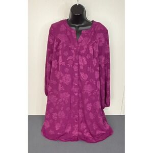 The Pioneer Woman Floral Curve Yoke Long Sleeve Shirt Dress Purple Size Large